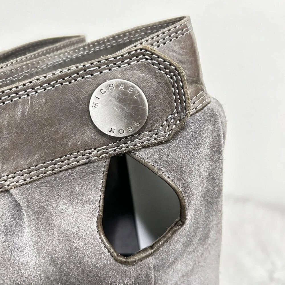 MICHAEL‎ MICHAEL KORS Tall Slouchy Shaft Boots Stale Grey Suede Leather Size 7 M